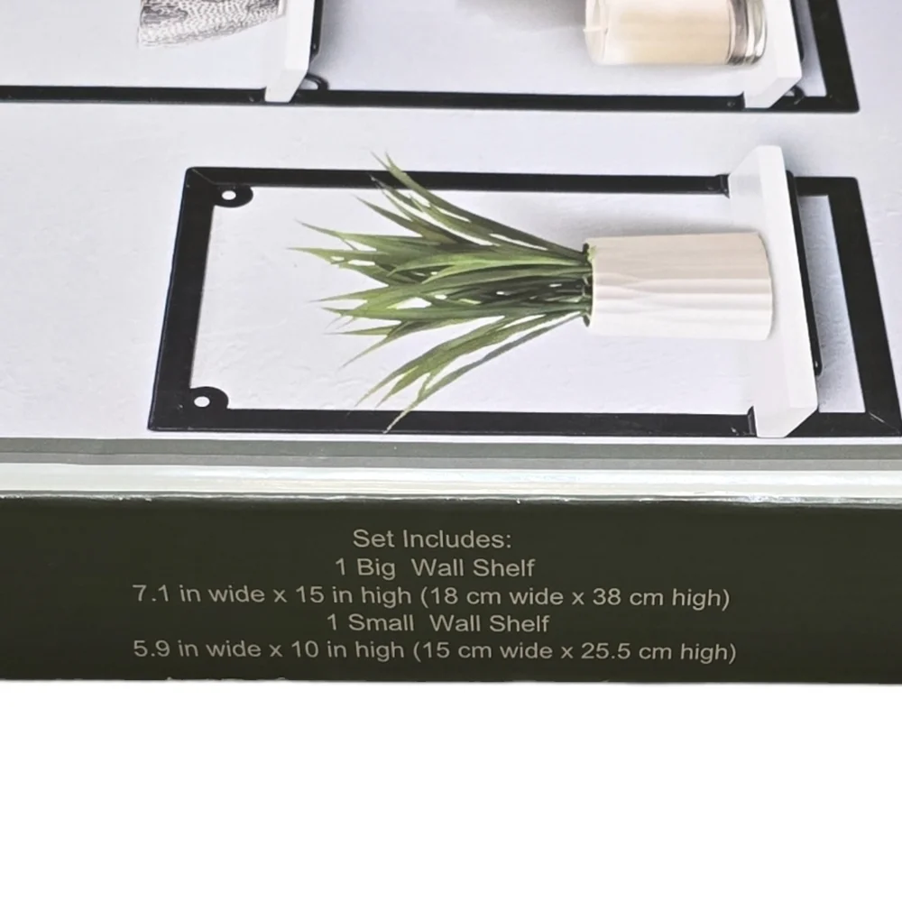 NEW Wall Shelf Set of 2 Black Metal Frames White Board Modern Farmhouse Shelves
